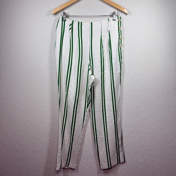 Women's Top Shop Green and White Stripped Straight Leg Pants Size 6 - Picture 1 of 9
